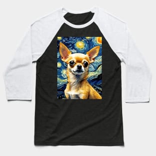 Chihuahua Dog Breed Painting in a Van Gogh Starry Night Art Style Baseball T-Shirt